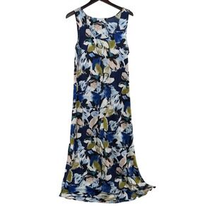 NWT Luxology Blue Green Abstract Floral Sleeveless Scoop Maxi Dress Womens XL
